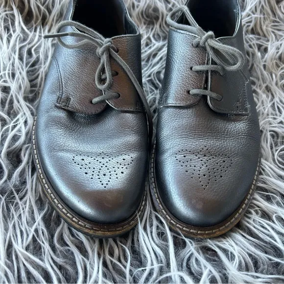ECCO Pewter Leather Comfort Casual Sneaker Shoes Women Size 8.5 39.