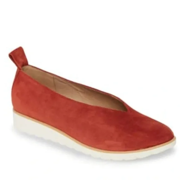 Eileen Fisher sport demi wedge brick suede flat slip on walking shoes sz 6.5