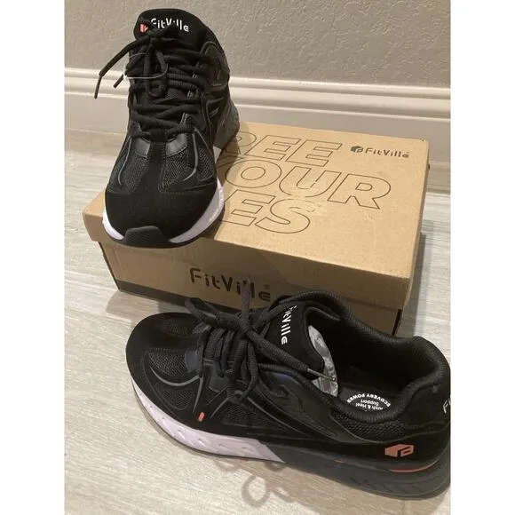FitVille Rebound Core V1 Sneakers Men Size 11 WIDE Black Arch Fit Walking Shoes