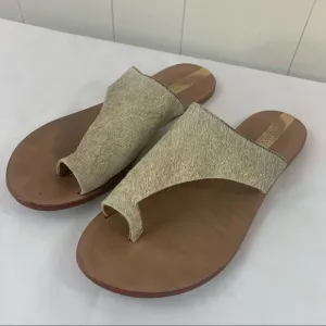 Metallic Gold Slides Sandals Shoes Kaanas Itacare Calf Hair Sz 8