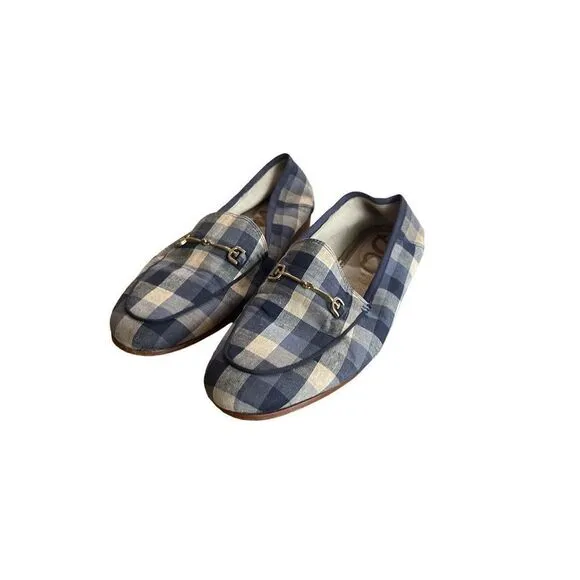 Sam Edelman Womens Blue Loraine Checkered Slip On Loafer Shoes Flat Size 7.5