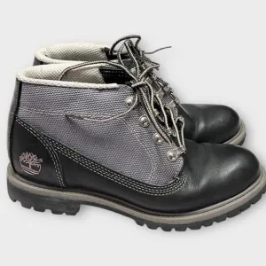 TIMBERLAND Mens Panel Black Leather Waterproof Lace Up Camp Boot Shoes Size 6.5